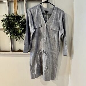 Theory Linen Blend Size 2 Chambray Tweed Drawstring Tunic Dress Pocket Detail
